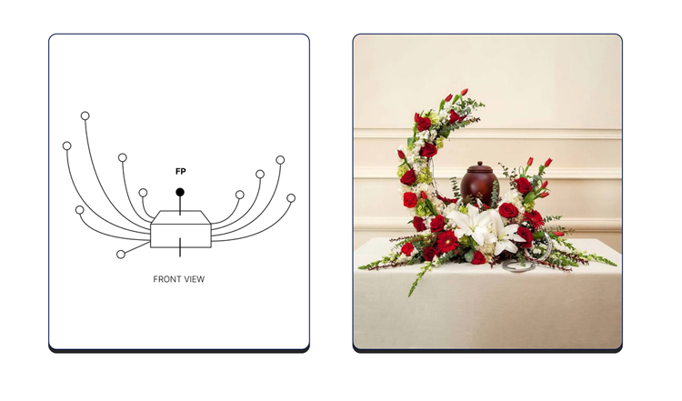 kiểu cắm hoa hình bán nguyệt