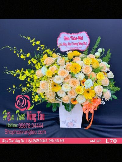 lẵng hoa mix tone vàng đẹp, sang