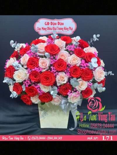 lẵng hoa hồng đỏ mix hồng pastel xinh lung linh