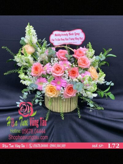 giỏ hoa mix mõm sói và hồng luandon