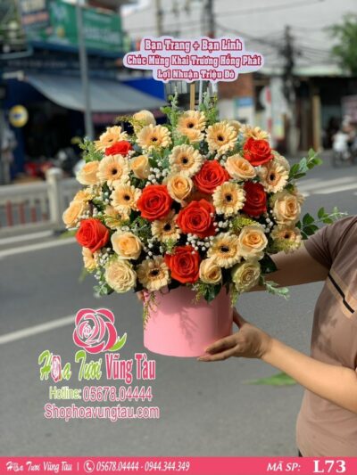 hộp hoa hồng tiền mix hoa hồng cam đẹp