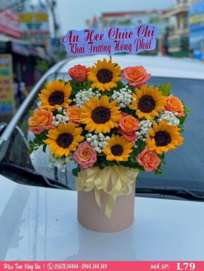 hộp hoa hướng dương mix hồng cam spirit