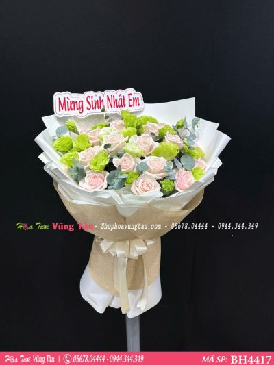 bó hoa hồng pastet mix hoa cát tường bh4417