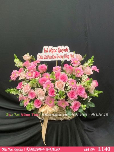 Lẵng hoa tone hồng xinh L140
