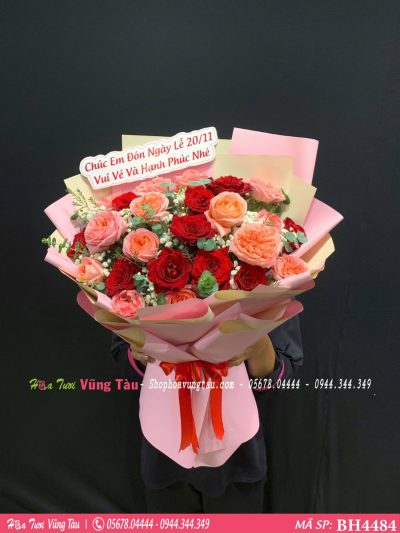 bó hoa hồng luandon mix hồng đỏ bh4484