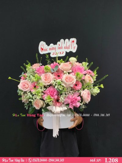 Lẵng Hoa tone hồng nhẹ nhàng L208