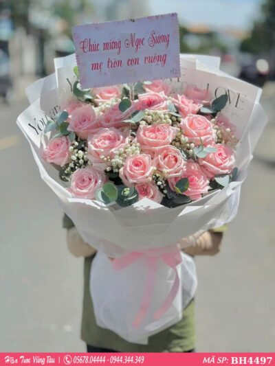 Bó hoa tone hồng phối baby tại shop hoa vũng tàu BH4497